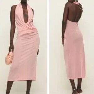 Reformation Blush Backless Halter Dress
